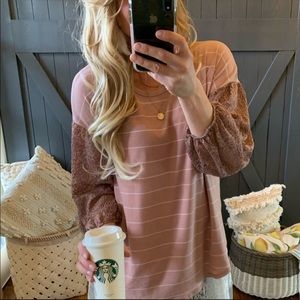 Lace Sleeve striped Boho blush blouse
